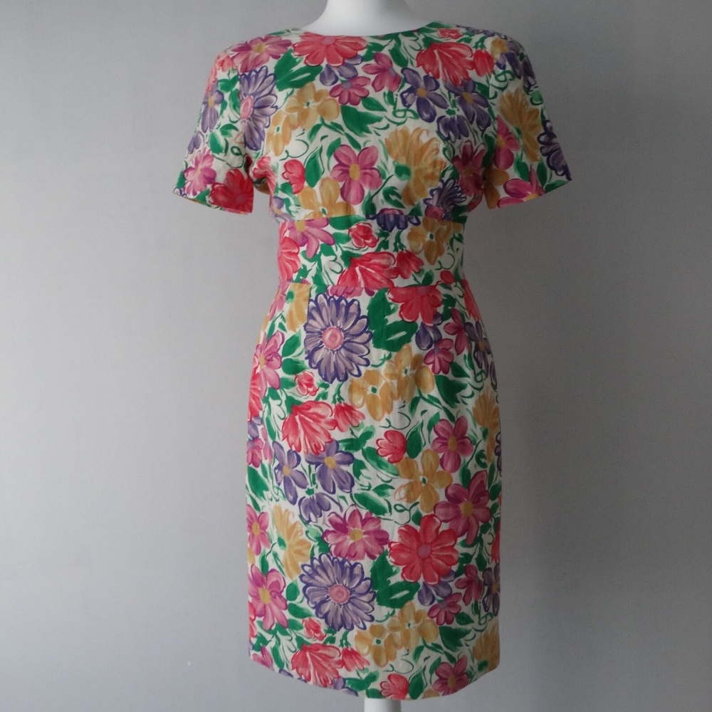 Vintage Floral Dress Maggy London - Linen and Cotton